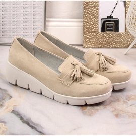 Filippo DP3162/23 mocasines cuña de piel con flecos beige 5