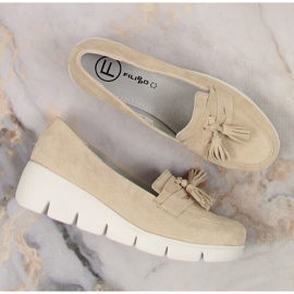 Filippo DP3162/23 mocasines cuña de piel con flecos beige 6