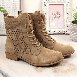 Botas de mujer Jezzi primavera en ante calado beige 5