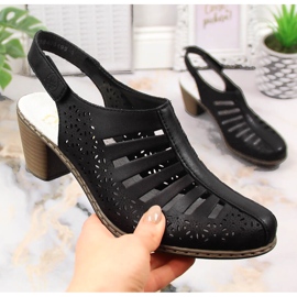 Sandalias mujer piel tacón alto cómodas Rieker 40959-00 negro 8
