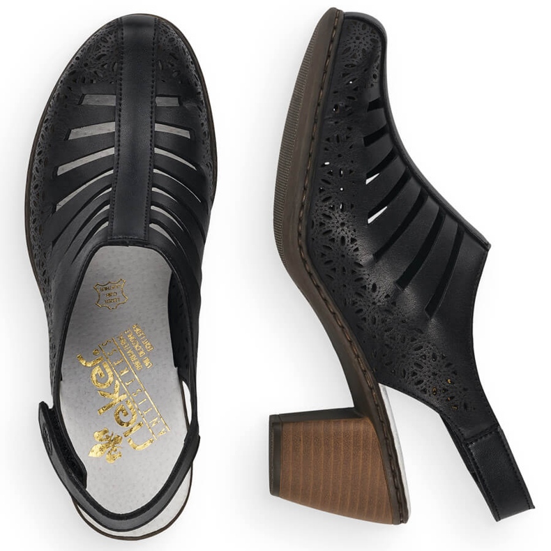 Sandalias mujer piel tacón alto cómodas Rieker 40959-00 negro 2