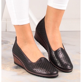 Zapatos cuña mujer calados negros brillo Potocki SZ12018 6