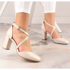Sandalias salón mujer con tacón beige perla Sergio Leone SK863 4