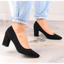 Zapatos de tacón de ante negro para mujer en el poste Sergio Leone PB414 4