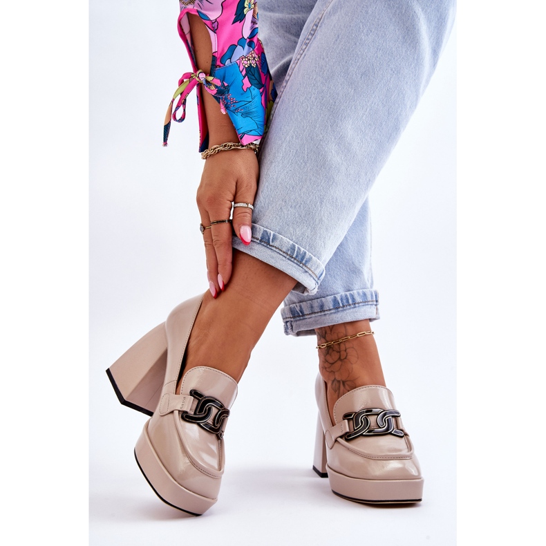 S.Barski Bombas de cuero en tacones masivos Beige Maximo 2