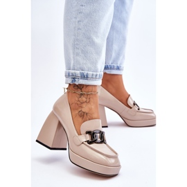S.Barski Bombas de cuero en tacones masivos Beige Maximo 3