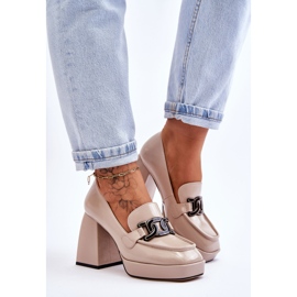 S.Barski Bombas de cuero en tacones masivos Beige Maximo 5