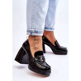 S.Barski Bombas de cuero en tacones masivos negro maximo 4