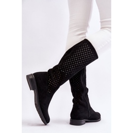 S.Barski Botas Sobre Rodilla Mujer Ante Calado Negro Sabana 4