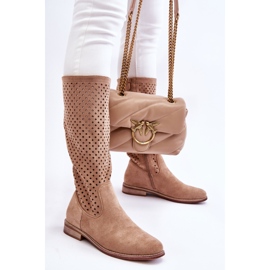 S.Barski Botas Sobre Rodilla Mujer Ante Calado Beige Sabana 5