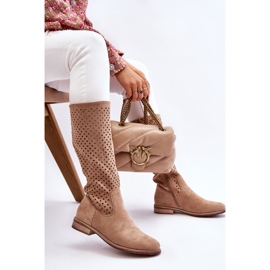 S.Barski Botas Sobre Rodilla Mujer Ante Calado Beige Sabana 6