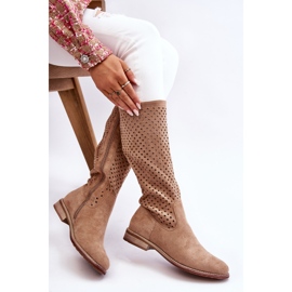 S.Barski Botas Sobre Rodilla Mujer Ante Calado Beige Sabana 7