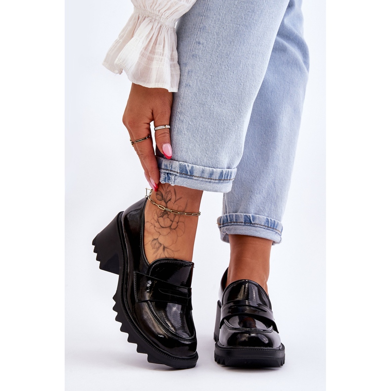 S.Barski Bombas de mocasín de tacones de patente de Jay negro 1