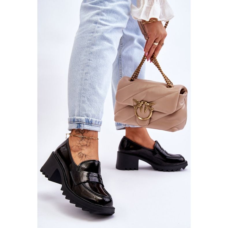 S.Barski Bombas de mocasín de tacones de patente de Jay negro 2