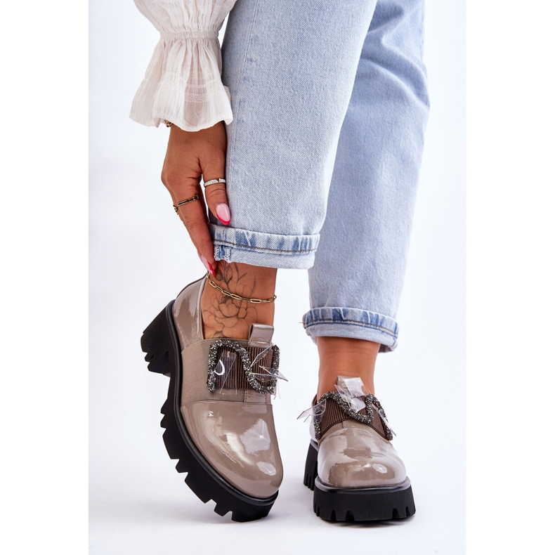 S.Barski Zapatos Lacados Con Adornos Gris Keily 1