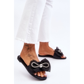 PS1 Pantuflas De Mujer Con Lazo Y Strass Negro Jolene 3