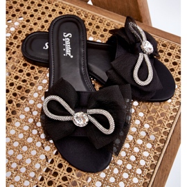 PS1 Pantuflas De Mujer Con Lazo Y Strass Negro Jolene 8