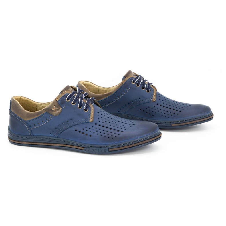 Polbut Zapatos hombre piel 402 verano azul marino con marrón 2