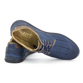 Polbut Zapatos hombre piel 402 verano azul marino con marrón 3
