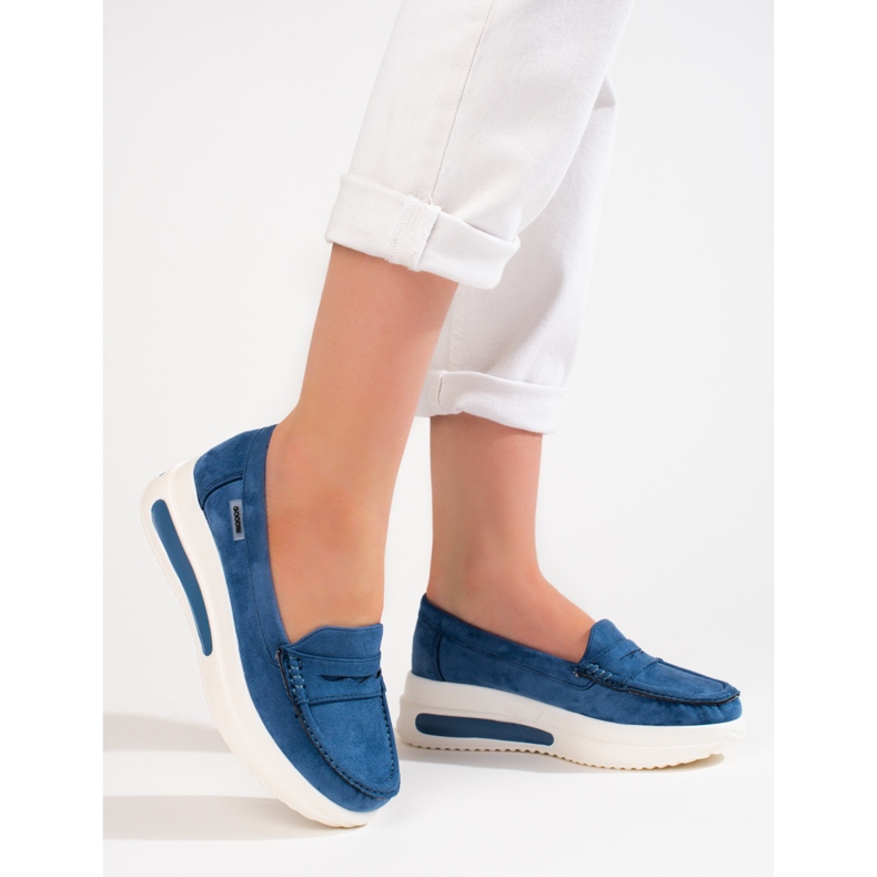 Mocasines mujer Shelovet suela gruesa azul 1