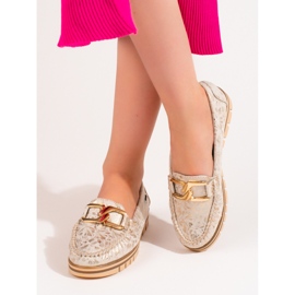 Mocasines beige de mujer en la plataforma Shelovet dorado 2