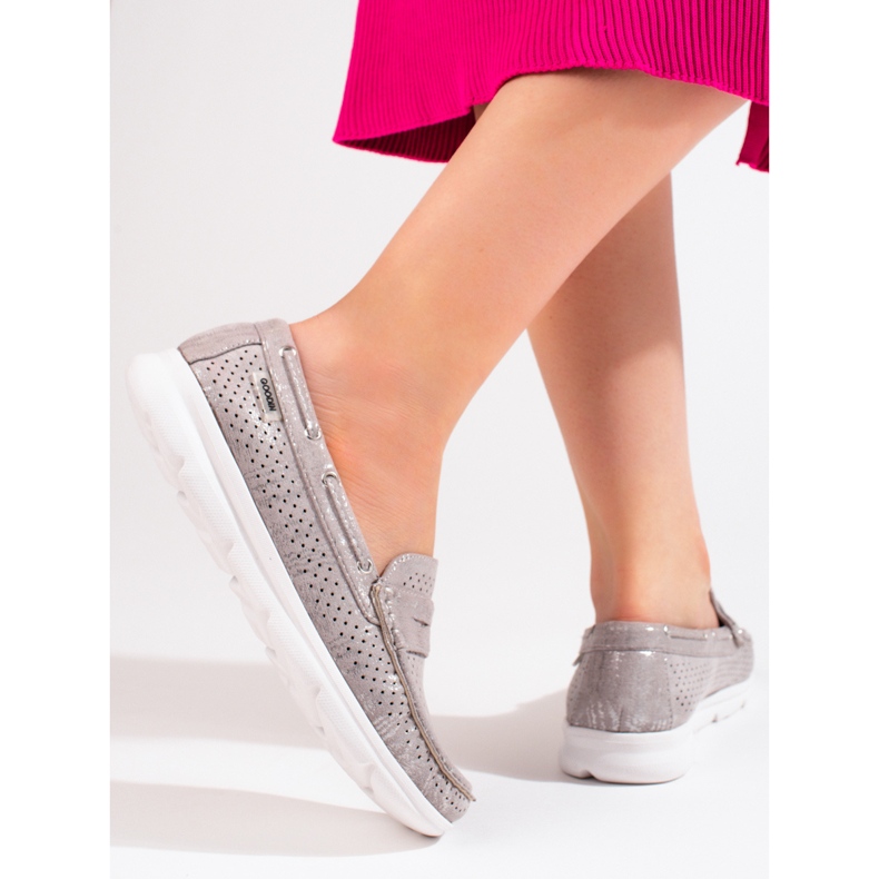 Mocasines mujer Shelovet ante gris 2