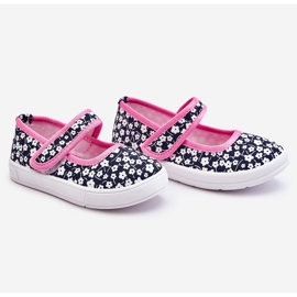 Bailarinas Infantiles Con Velcro Estampado Selah Azul Marino Y Rosa rosado 7