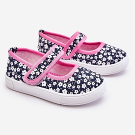 Bailarinas Infantiles Con Velcro Estampado Selah Azul Marino Y Rosa rosado 8