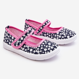 Bailarinas Infantiles Con Velcro Estampado Selah Azul Marino Y Rosa rosado 12