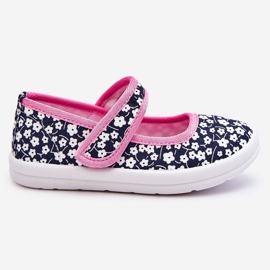 Bailarinas Infantiles Con Velcro Estampado Selah Azul Marino Y Rosa rosado 13
