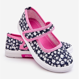 Bailarinas Infantiles Con Velcro Estampado Selah Azul Marino Y Rosa rosado 14