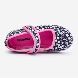 Bailarinas Infantiles Con Velcro Estampado Selah Azul Marino Y Rosa rosado 1