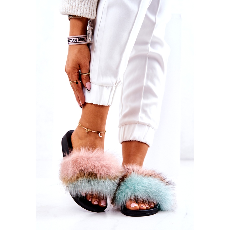 FM1 Pantuflas Pelo Natural Rosa-Verde Naturis rosado multicolor 2