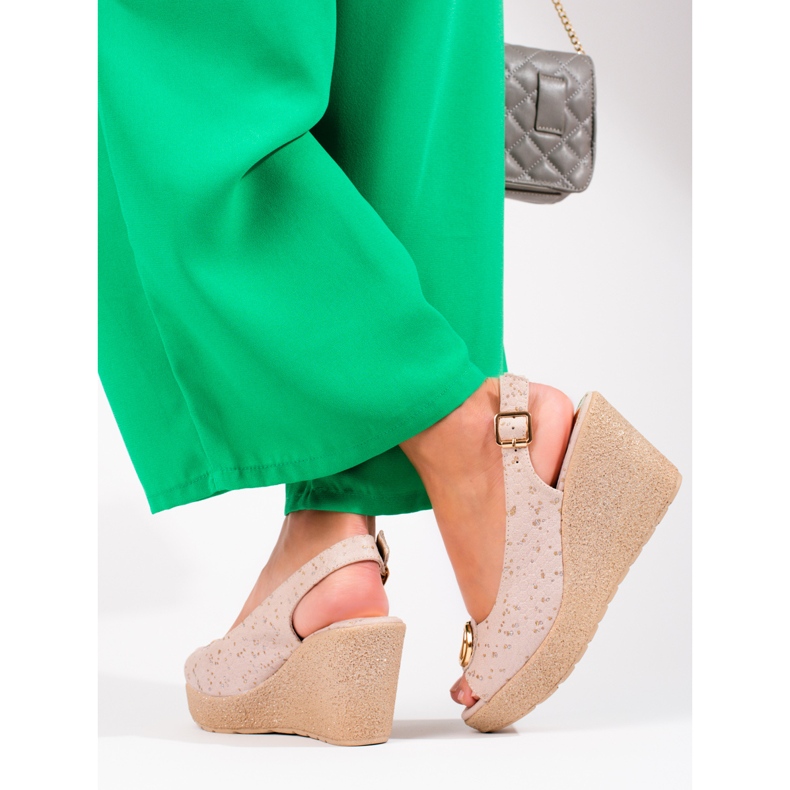 Sandalias mujer cuña Shelovet ante beige 2