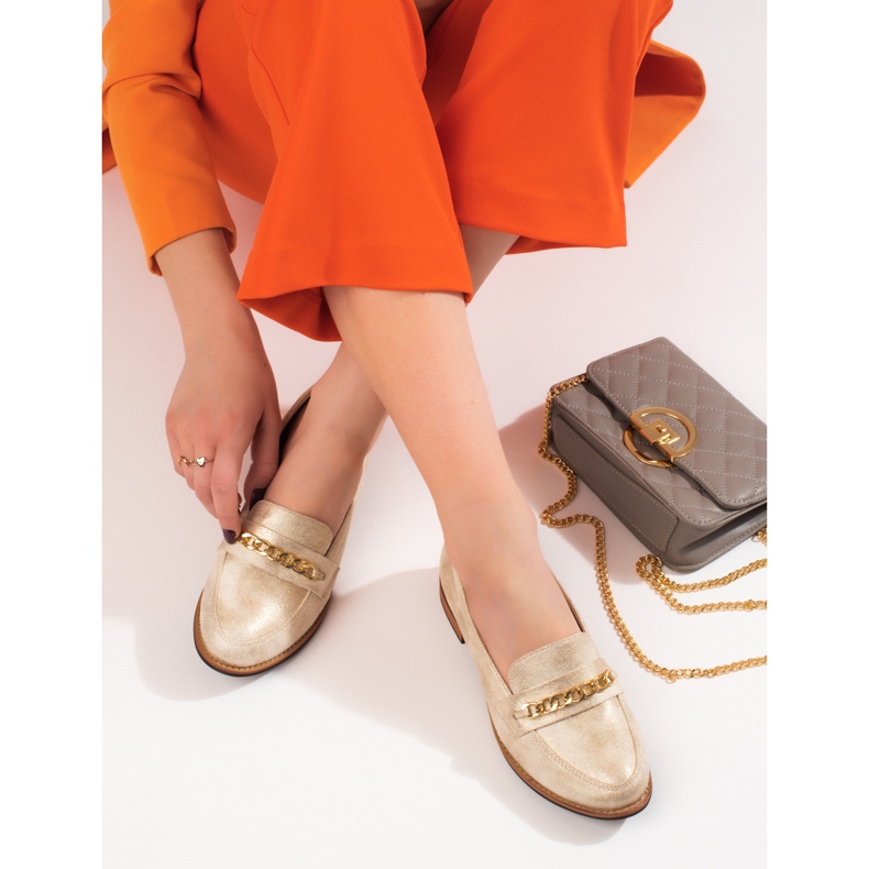 Mocasines clásicos de mujer Shelovet dorado beige 1