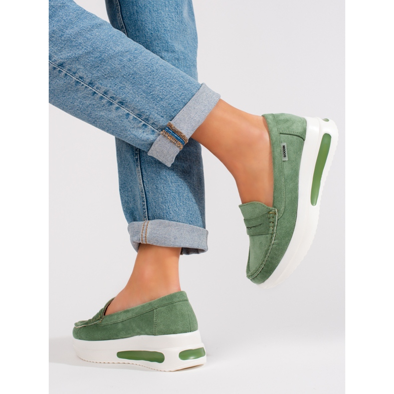 Mocasines de mujer Shelovet verde con suela gruesa 2