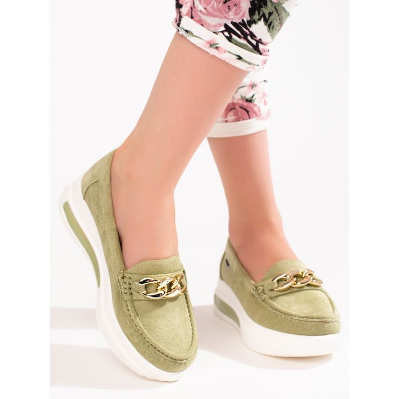 Mocasines cuña mujer Shelovet verde 2