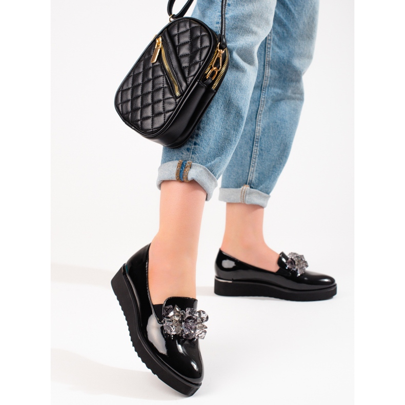 Mocasines de mujer con plataforma lacados Vinceza negro 1