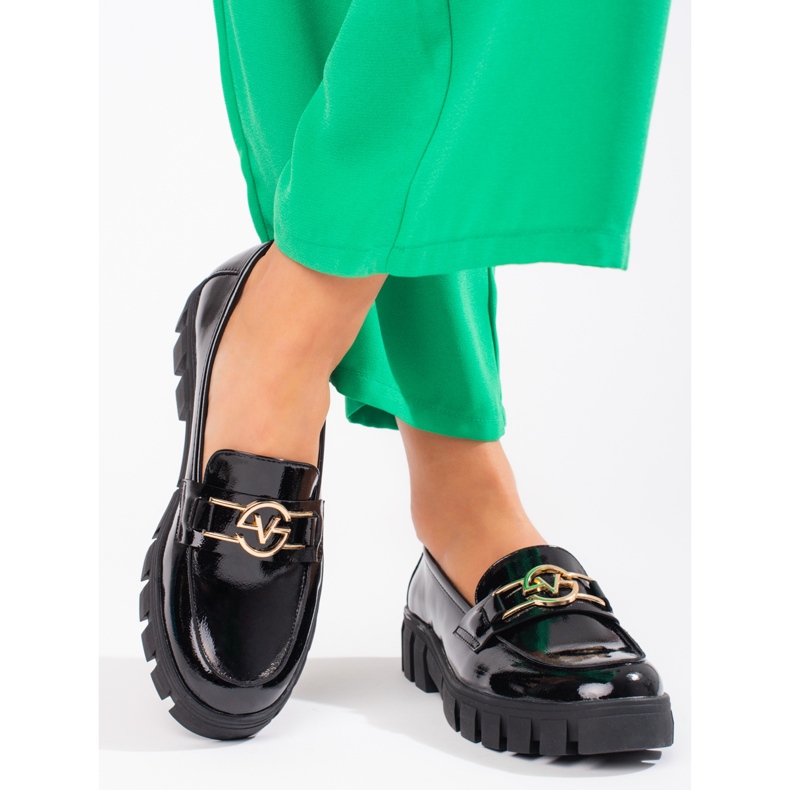 Mocasines plataforma mujer Vinceza lacado negro 1