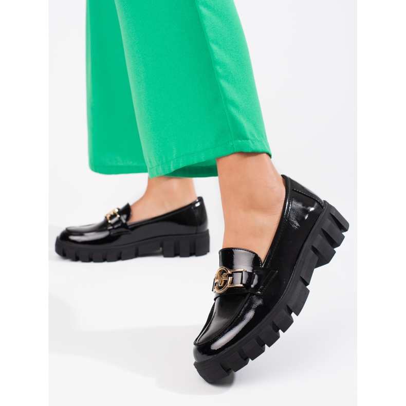 Mocasines plataforma mujer Vinceza lacado negro 2