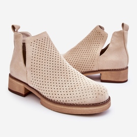 PS1 Botas Tacón Plano Calado Ante Angie Beige 1