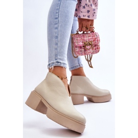 Botas de cuero con tacones masivos Nicole 2795/054 Beige claro 4