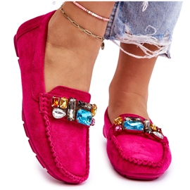 Mocasines Mujer Ante Cristales Lucille Fucsia rosado 8