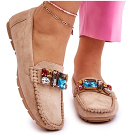 Mocasines Mujer Ante Cristales Beige Lucille 9