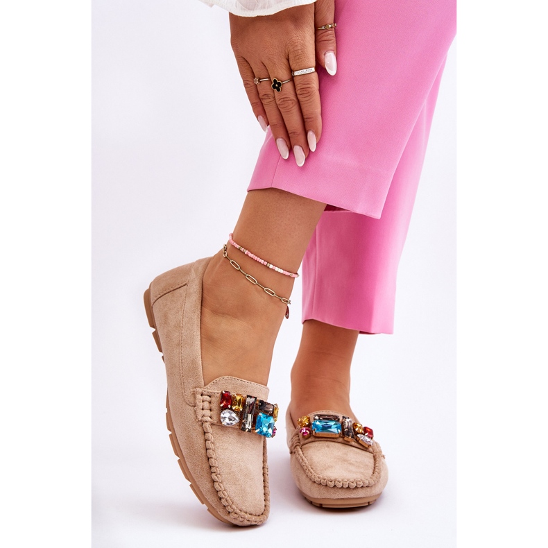 Mocasines Mujer Ante Cristales Beige Lucille 1