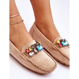 Mocasines Mujer Ante Cristales Beige Lucille 7