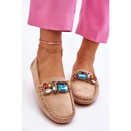 Mocasines Mujer Ante Cristales Beige Lucille 4