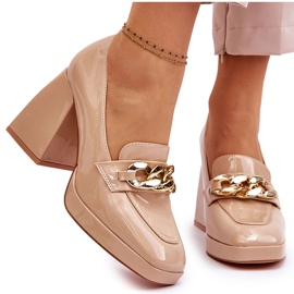 Vinceza Salón Con Tacones Gruesos Beige Nataly 8