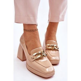Vinceza Salón Con Tacones Gruesos Beige Nataly 4