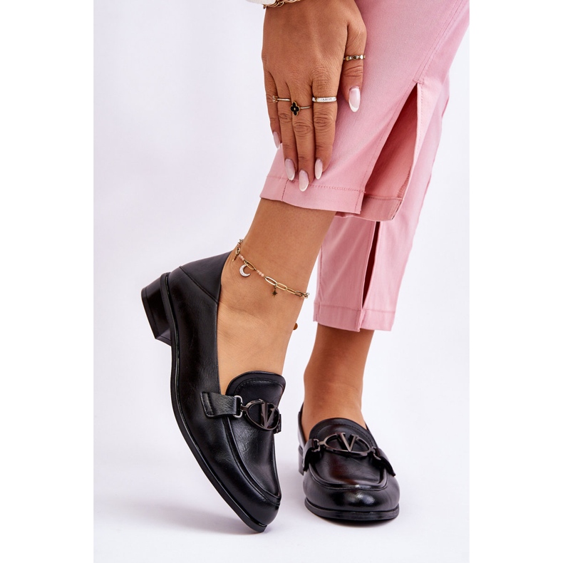 Vinceza Mocasín de tacón plano de cuero negro Marra 1